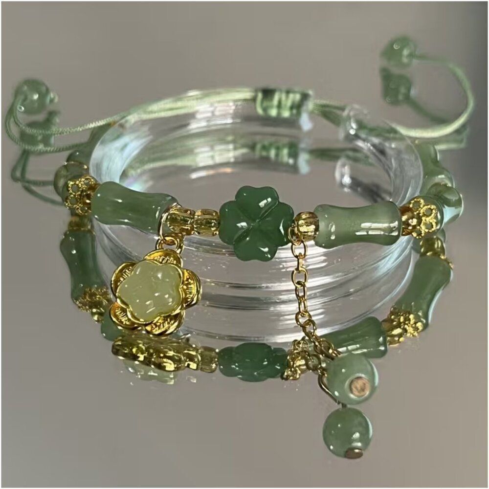 NWT Lucky Four-Leaf Clover Bracelet Golden Accent Chinese-Inspired Design